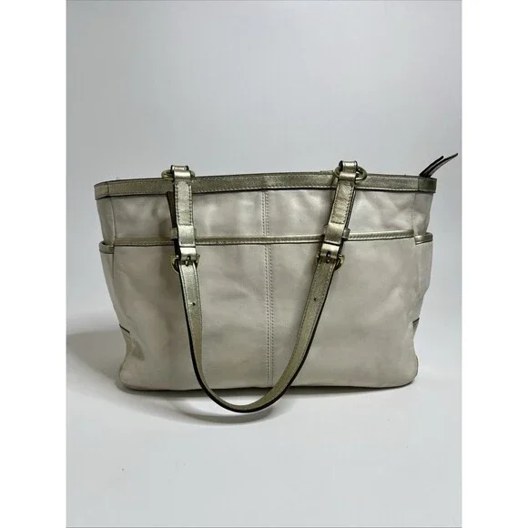 Coach Gallery Tote Shoulder Bag Cream With Gold Accents - Picture 3 of 10